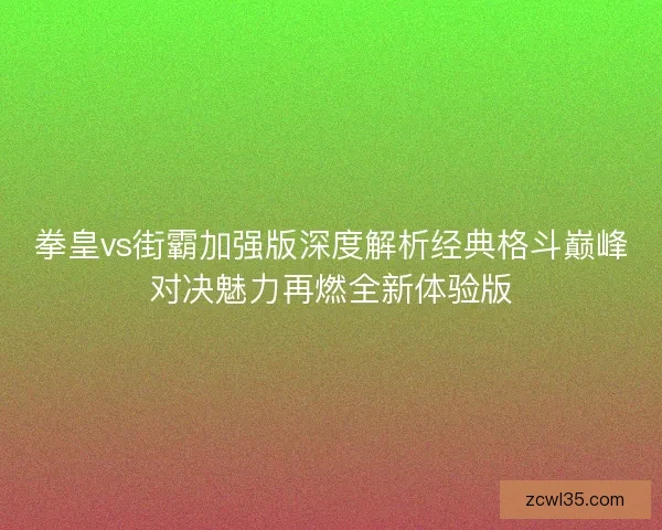 拳皇vs街霸加强版深度解析经典格斗巅峰对决魅力再燃全新体验版